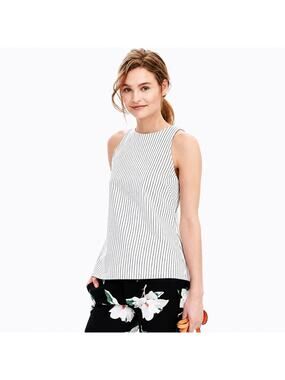 Banana Republic Tank Top Ponte Pinstripe Crewneck Sleeveless White Black Size 4